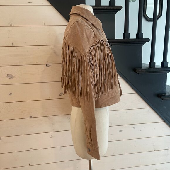 Blank NYC Real Suede Fringe Western Jacket Almond Butter 100% leather NWT - Picture 7 of 10